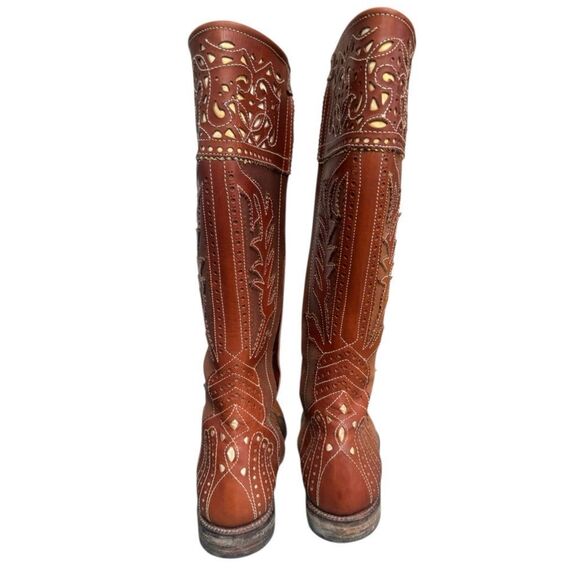 Artisan Tooled Leather Tall Western Riding Boots 9.5 - Picture 6 of 9